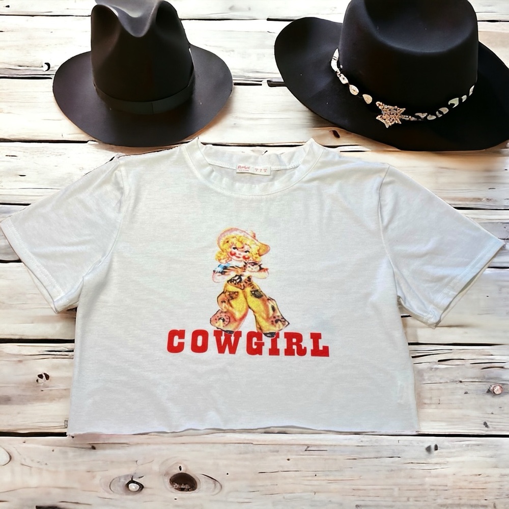 Romwe “Cowgirl” cropped White -T size M